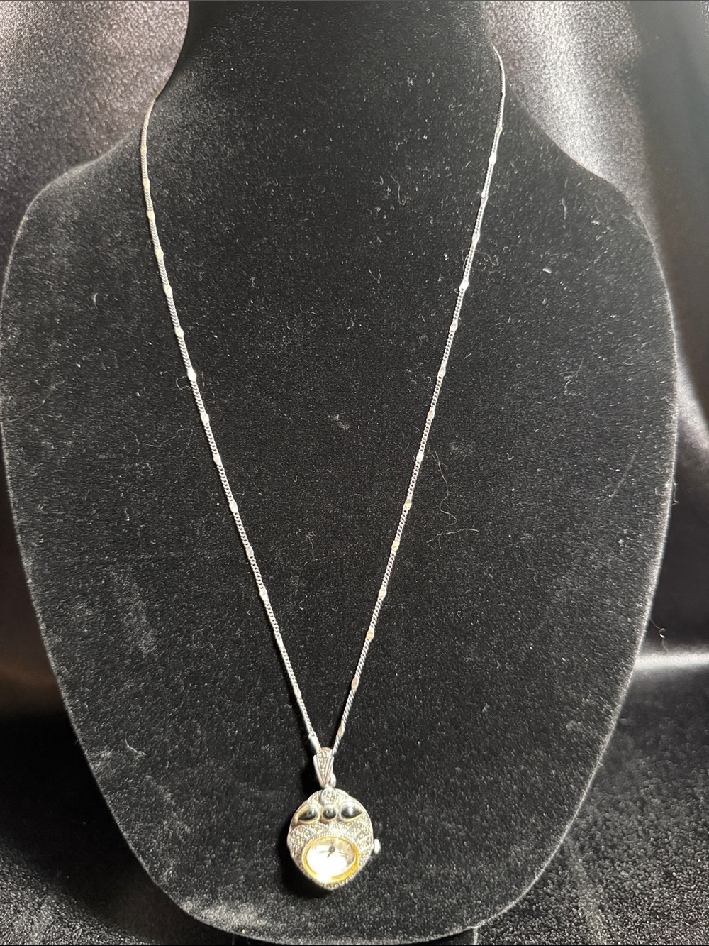 Sterling Silver Two-Tone Pocket Watch Pendant Necklace - Japan Quartz